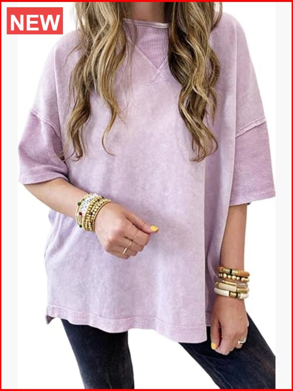 Oversized Short Sleeve Crew Neck T-Shirt Cotton Blend Exposed Seam Drop